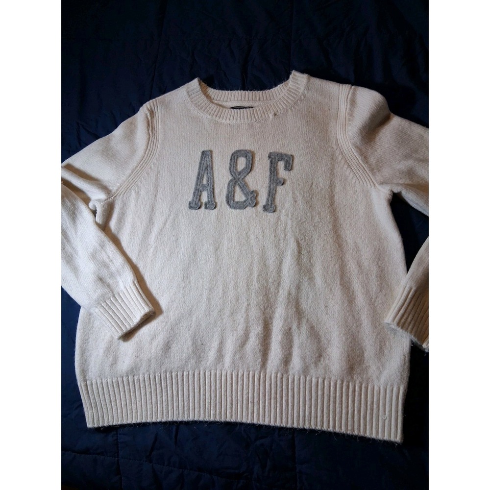 Abercrombie Fitch Sweater‎ Womens Extra Large Cream Crew Neck Pullover Oversize